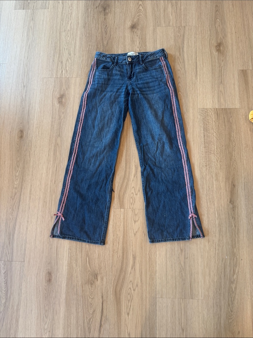abercrombie kids Dark Blue Flare Jeans with Pink Side Stripes